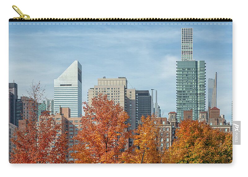 Roosevelt Island Zip Pouch featuring the photograph Autumn and Skyscrapers by Cate Franklyn