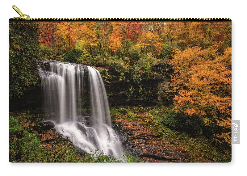 Blue Ridge Mountains Zip Pouch featuring the photograph Autumn at Dry Falls by Robert J Wagner