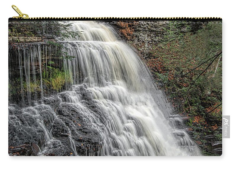 Waterfall Zip Pouch featuring the photograph Autumn at Ganoga Falls by Erika Fawcett