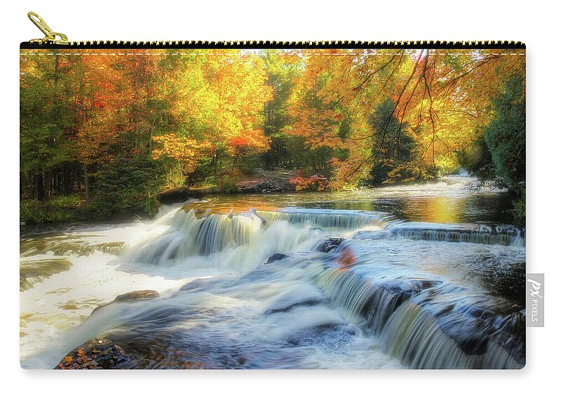 Rapids Zip Pouch featuring the photograph Autumn at the Rapids by Robert Carter