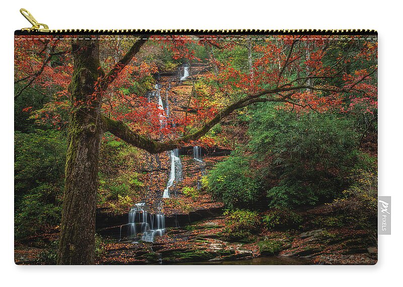 Tom Branch Falls Zip Pouch featuring the photograph Autumn at Tom Branch Falls by Robert J Wagner