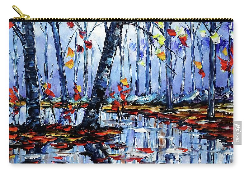 Golden Autumn Carry-all Pouch featuring the painting Autumn By The River by Mirek Kuzniar