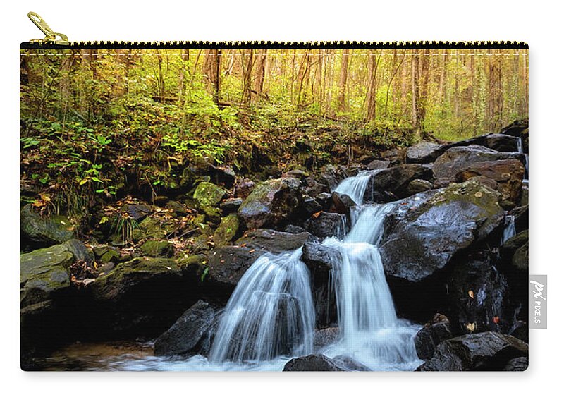 Cherokee Zip Pouch featuring the photograph Autumn Cascades of Amicalola Falls by Debra and Dave Vanderlaan