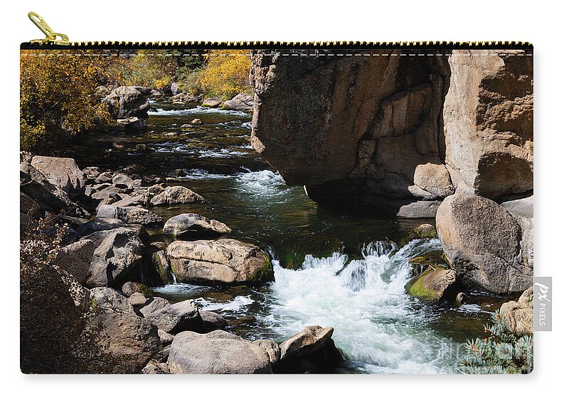 Eleven Mile Canyon Zip Pouch featuring the photograph Autumn Falls in Eleven Mile by Steven Krull