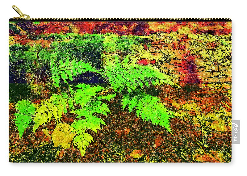 Autumn Zip Pouch featuring the digital art Autumn Fern and Mossy Log fx by Dan Carmichael