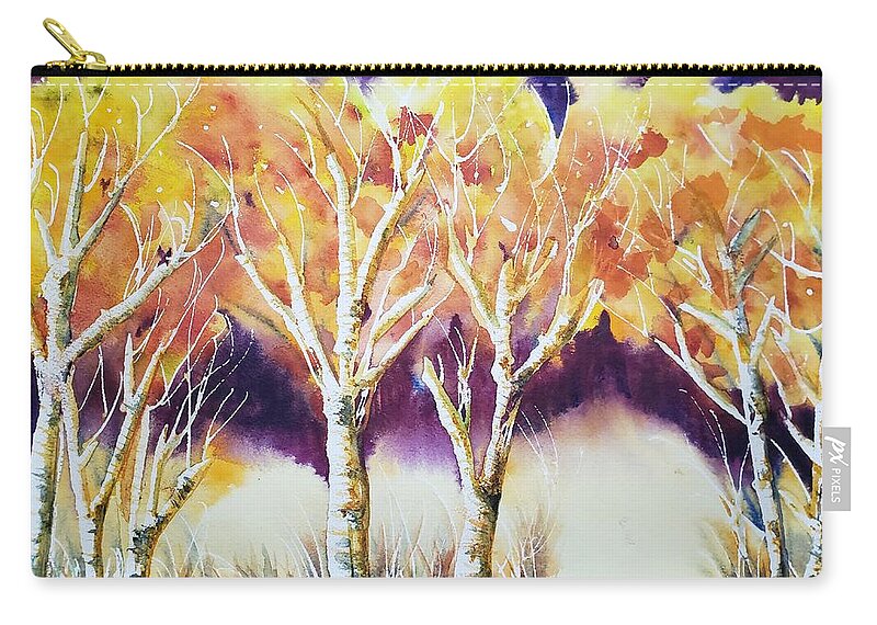 Fall Trees Zip Pouch featuring the painting Autumn Flare by Kim Shuckhart Gunns
