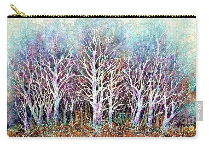 Tree Zip Pouch featuring the painting Autumn Frost by Janine Riley
