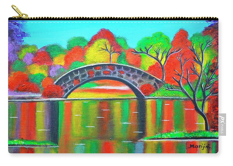 Autumn Zip Pouch featuring the painting Autumn Glory colorful canvas painting on sale by Manjiri Kanvinde