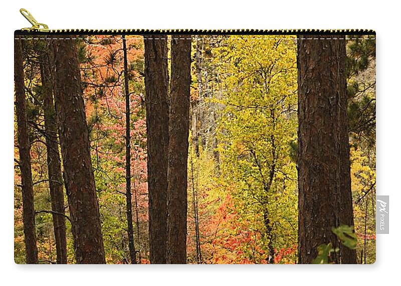 Landscape Zip Pouch featuring the photograph Autumn in Hiding by Larry Ricker