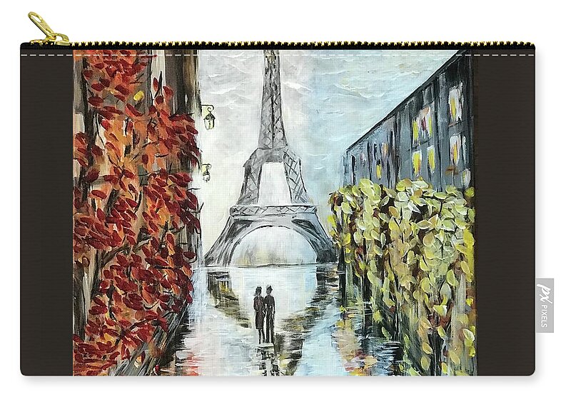 Yellow Zip Pouch featuring the painting Autumn in the Paris by Tetiana Bielkina