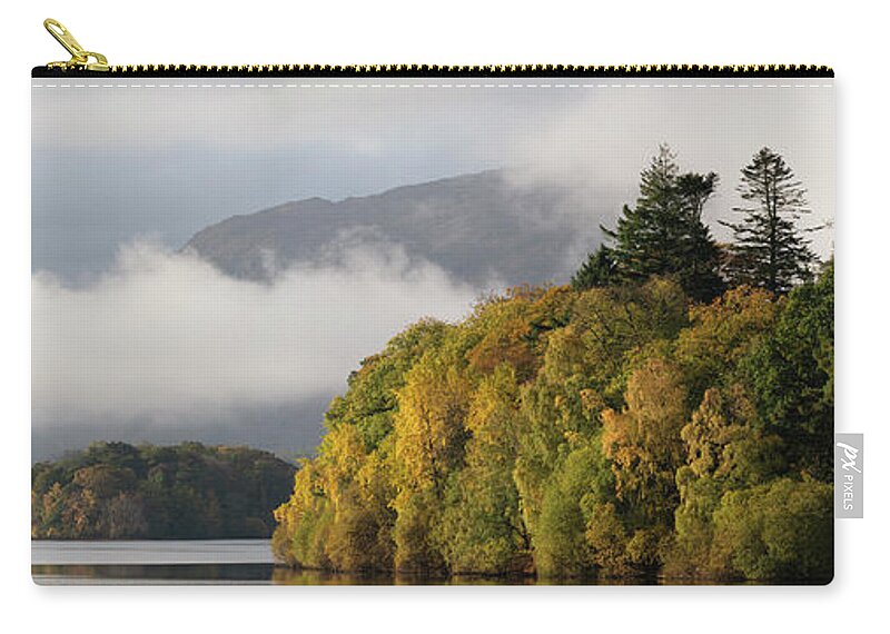 Panorama Zip Pouch featuring the photograph Autumn mist on Derwentwater Lake District by Sonny Ryse
