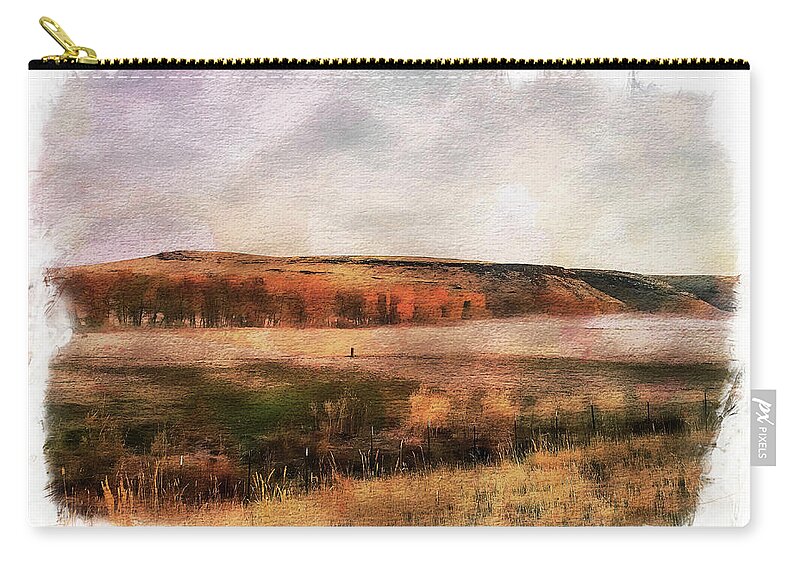 Autumn Zip Pouch featuring the photograph Autumn Morning Mist II w/ Dream Vignette Border by Tammy Bryant