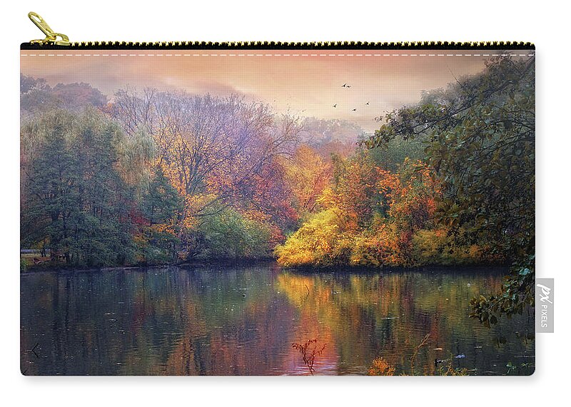 Autumn Zip Pouch featuring the photograph Autumn on a Lake by Jessica Jenney