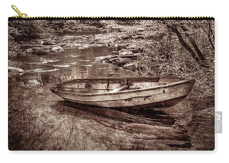 Boats Zip Pouch featuring the photograph Autumn River in Vintage Sepia by Debra and Dave Vanderlaan