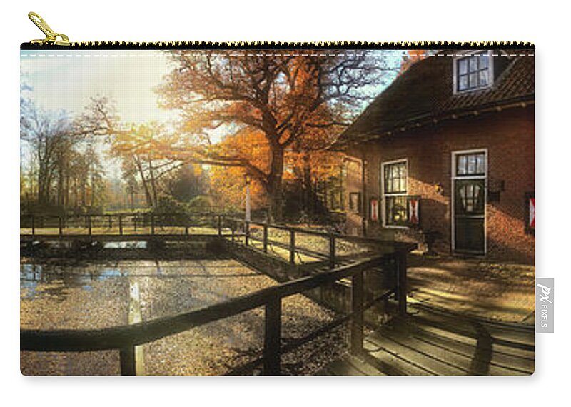 #instagram #autumn #edgalagan #galagan #edwardgalagan #nederland #netherlands #dutch #holland #gallery #artgallery #artgalerie #herfst #history #olddutch #overijssel #mill #river #singraven #fall #canal #oldholland #panorama #twente #sunset #artphotography #eindhoven #saw #watermill #denekamp Zip Pouch featuring the digital art Autumn Sun of Denekamp by Edward Galagan