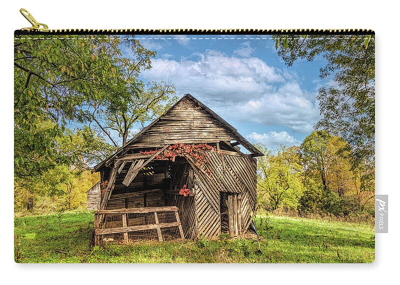 Andrews Zip Pouch featuring the photograph Autumn Vines on the Barn by Debra and Dave Vanderlaan