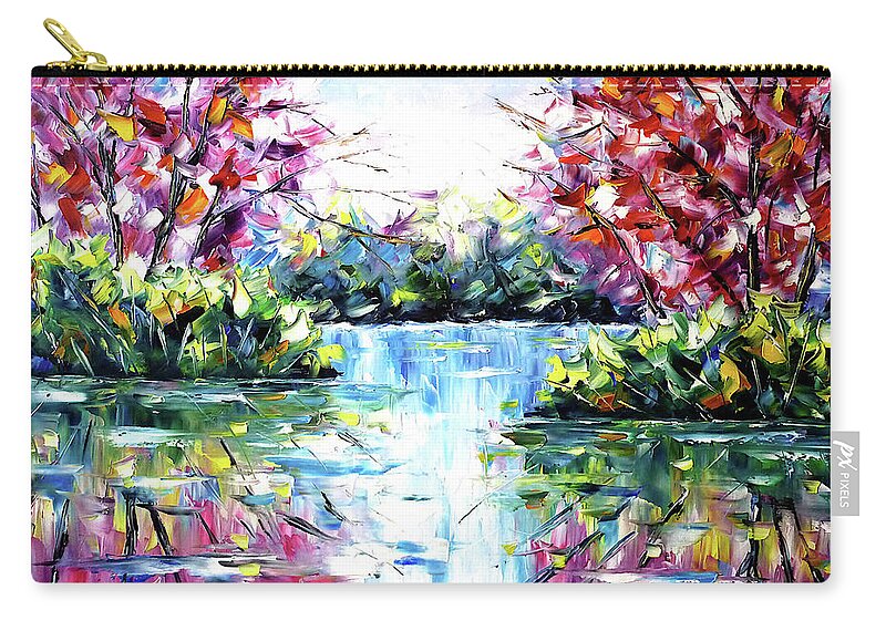 Morning Fog Carry-all Pouch featuring the painting Autumnal Lake by Mirek Kuzniar