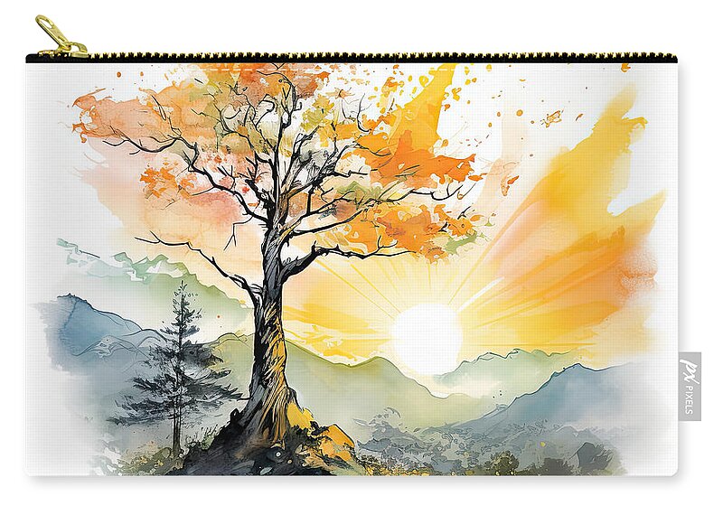 Four Seasons Zip Pouch featuring the painting Autumn's Bounty - Autumn Trees at Sunset by Lourry Legarde