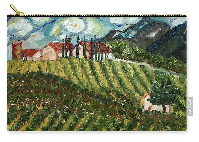 Avensole Winery Zip Pouch featuring the painting Avensole Vineyard and Winery Temecula by Roxy Rich