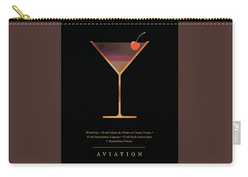 Aviation Zip Pouch featuring the digital art Aviation Cocktail - Classic Cocktail Print - Black and Gold - Modern, Minimal Lounge Art by Studio Grafiikka