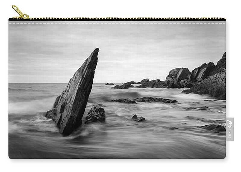 Devon Zip Pouch featuring the photograph Ayrmer Cove South Hams Deven south west coast path black and white by Sonny Ryse