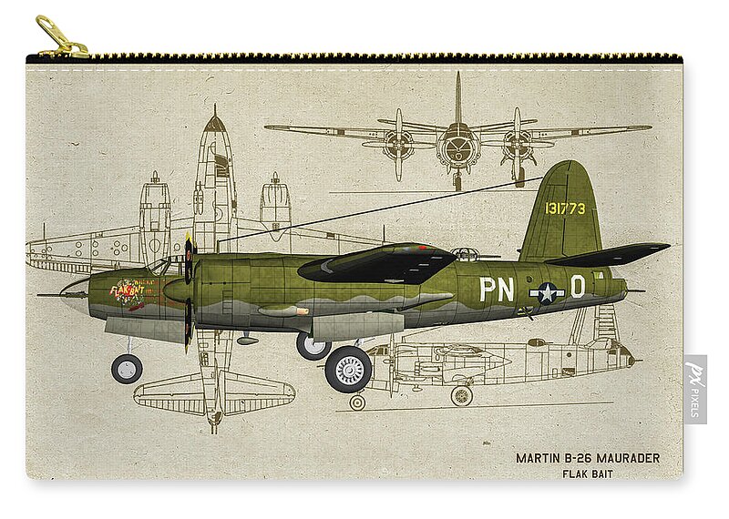 Martin B-26 Marauder Zip Pouch featuring the photograph B-26 Flak Bait Profile Art by Tommy Anderson