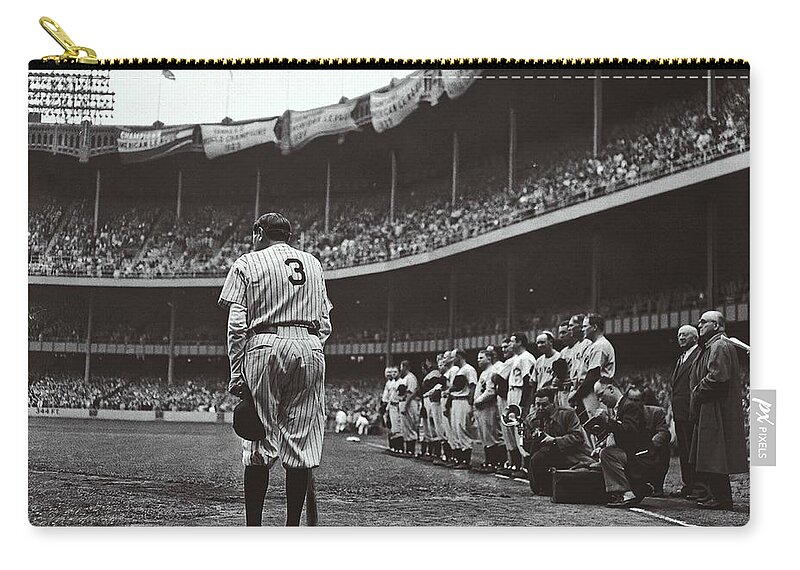 Babe Ruth Zip Pouch featuring the photograph Babe's Farewell at Yankee Stadium by Nat Fein