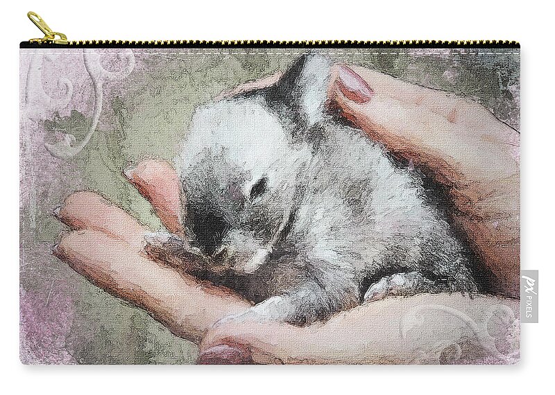 Easter Zip Pouch featuring the mixed media Baby Bunny by Moira Law