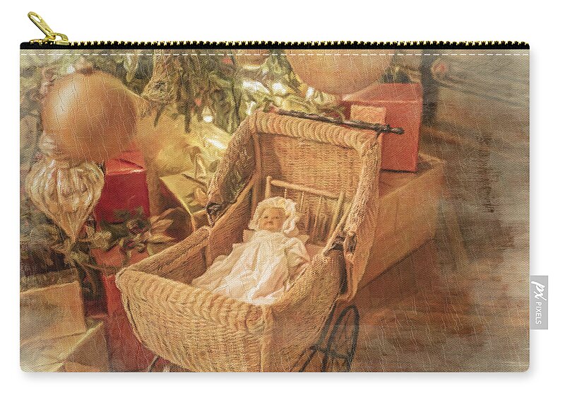 Baby Zip Pouch featuring the photograph Baby Doll in Antique Buggy by Diane Lindon Coy