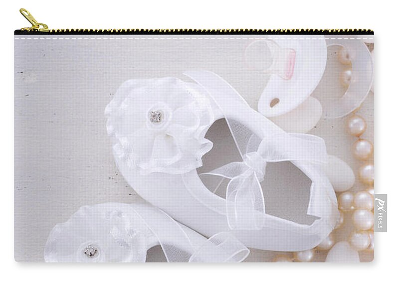 Accessories Zip Pouch featuring the photograph Baby shower neutral white background. by Milleflore Images