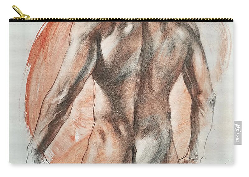 Male Nude Zip Pouch featuring the drawing Back of male nude #20121 by Hongtao Huang