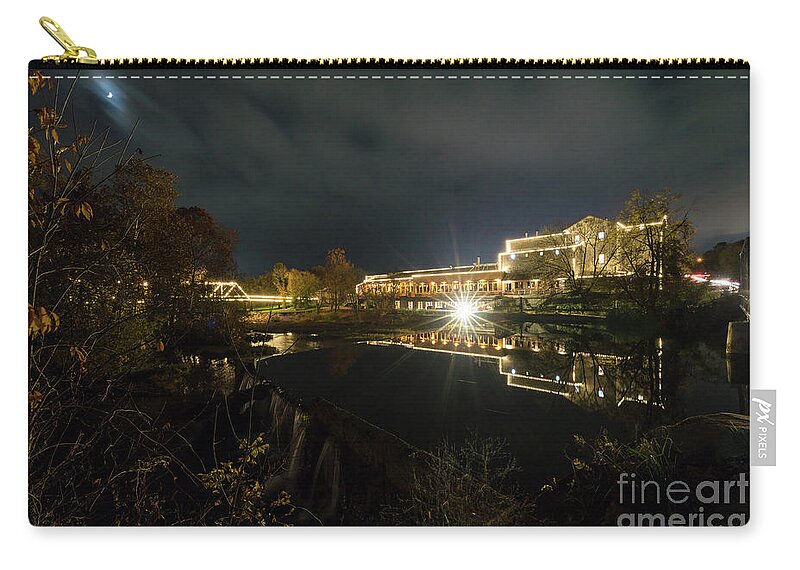 Ozark Mill Zip Pouch featuring the photograph Back Of Restored Ozark Mill At Night by Jennifer White