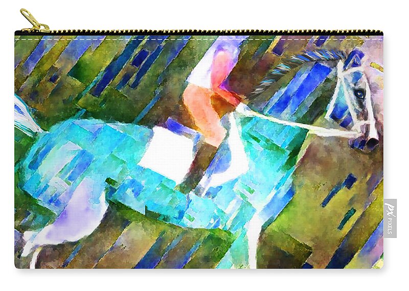 Equestrian Art Carry-all Pouch featuring the digital art Backstretch Thoroughbred 005 by Stacey Mayer by Stacey Mayer