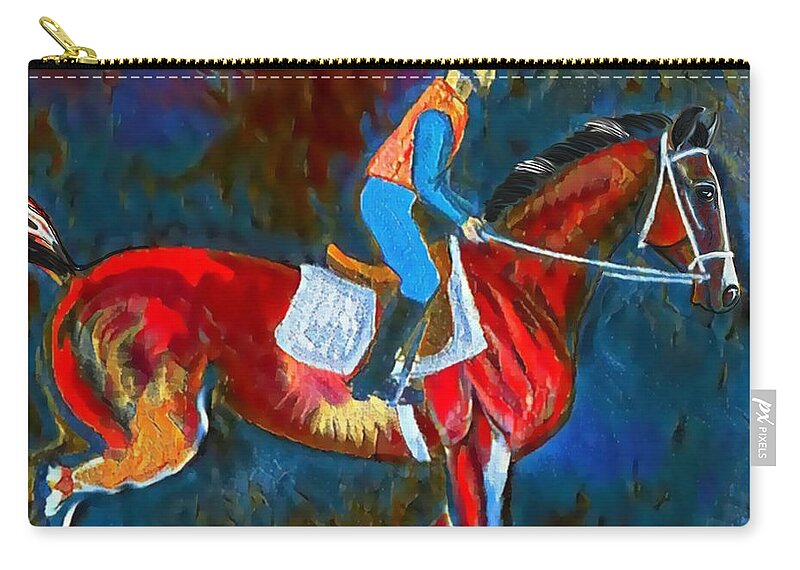 Equestrian Art Carry-all Pouch featuring the digital art Backstretch Thoroughbred 008 by Stacey Mayer