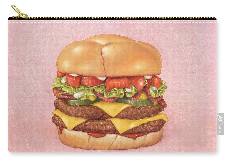 Burger Zip Pouch featuring the painting Bacon Double Cheeseburger by James W Johnson