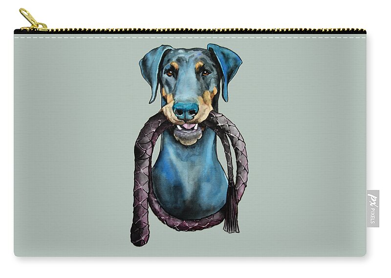 Doberman Zip Pouch featuring the painting Bad Boy by Jindra Noewi