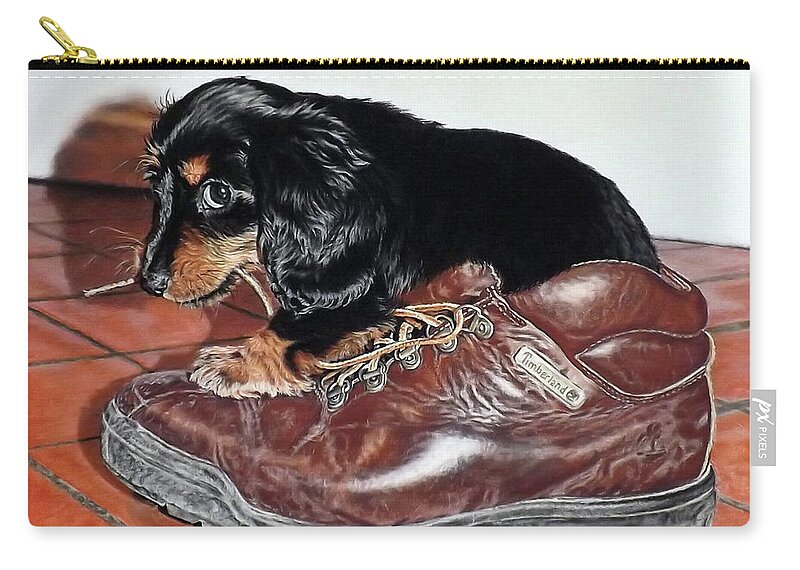 Puppy Zip Pouch featuring the painting Bad Dog by Linda Becker