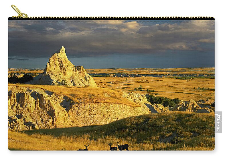 00175613 Carry-all Pouch featuring the photograph Badlands Mule Deer by Tim Fitzharris
