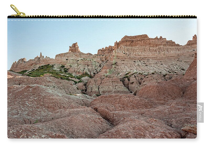 Badlands Zip Pouch featuring the photograph Badlands Peaks by Chris Spencer