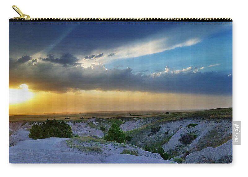 Weather Zip Pouch featuring the photograph Badlands Spring Storm by Ally White