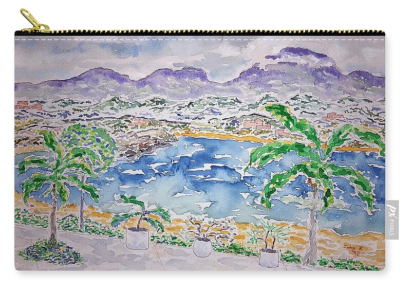 Watercolor Zip Pouch featuring the painting Bahia de Tangolunda by John Klobucher