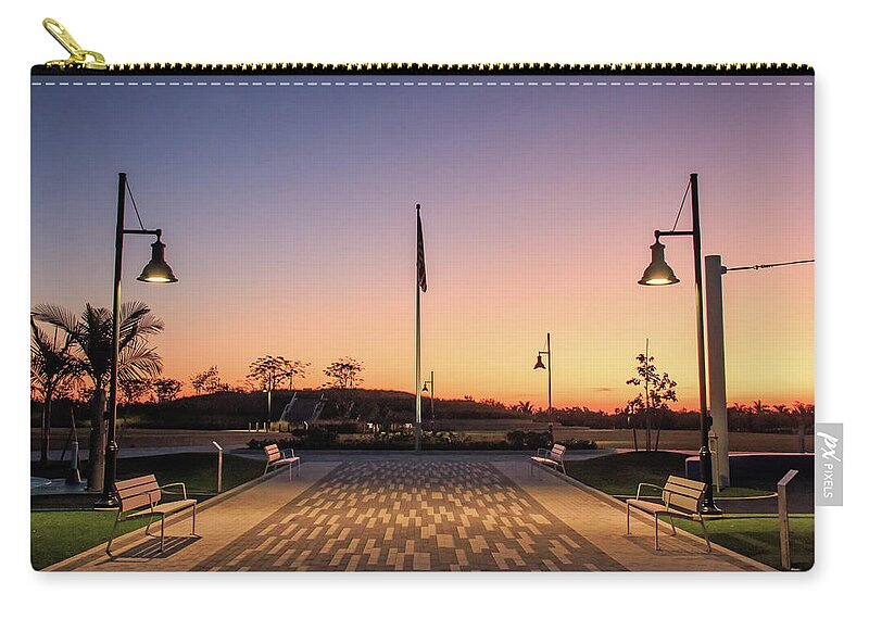 Office Zip Pouch featuring the photograph Baker Park - Entrance to Naples Baker Park at Dawn by Ronald Reid