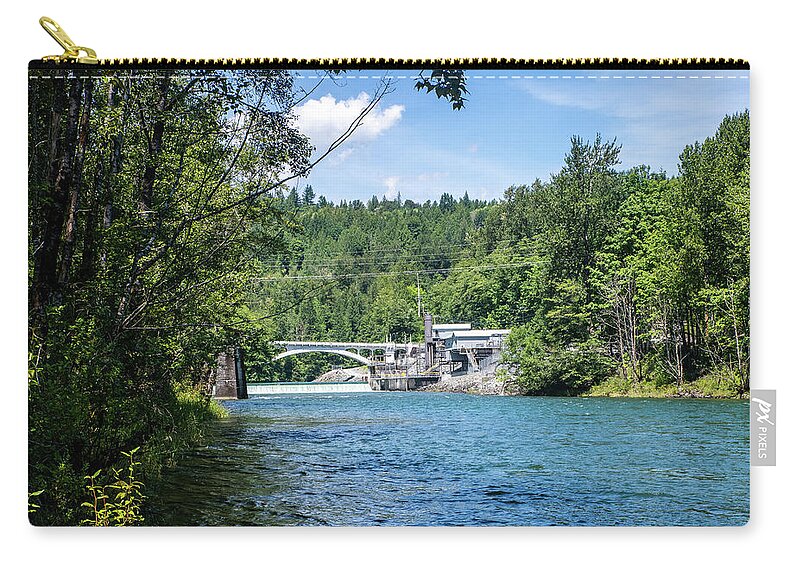 Baker River And Henry Thompson Bridge Zip Pouch featuring the photograph Baker River and Henry Thompson Bridge by Tom Cochran