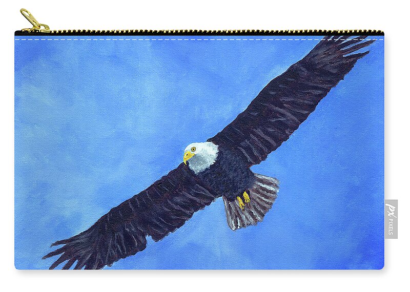 Timothy Hacker Zip Pouch featuring the painting Bald Eagle In Flight by Timothy Hacker