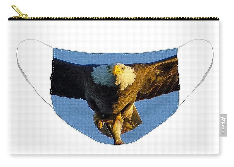 North American Bald Eagle Carry-all Pouch featuring the photograph Bald Eagle Face Mask with Fish by Jeff at JSJ Photography