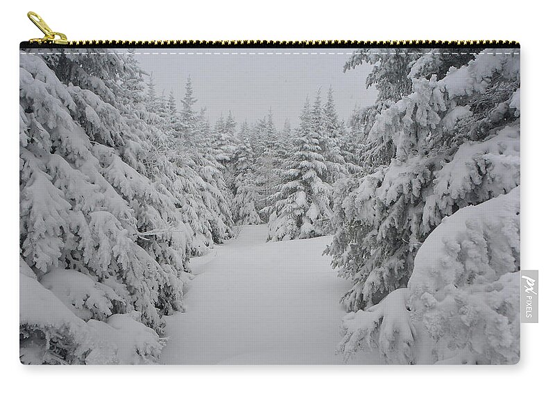 Balsam Furs Covered In Snow Zip Pouch featuring the photograph Balsam Furs Covered in Snow by Raymond Salani III