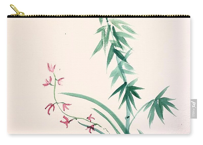  Zip Pouch featuring the painting Bamboo and Orchid by Margaret Welsh Willowsilk
