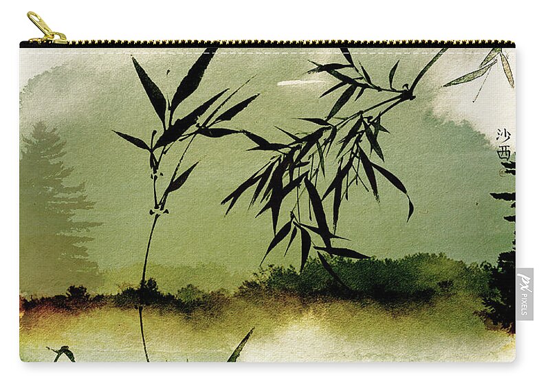Sunsets Zip Pouch featuring the mixed media Bamboo Sunsset by Colleen Taylor