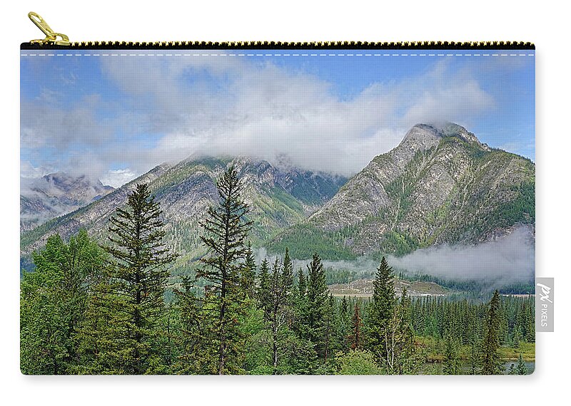 Banff Zip Pouch featuring the photograph Banff Cave and Basin View Alberta Canada Candian Rockies Clouds by Toby McGuire