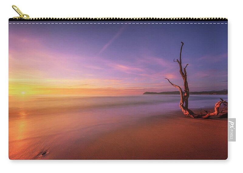 Baratti Zip Pouch featuring the photograph Baratti beach and old tree trunk. by Stefano Orazzini